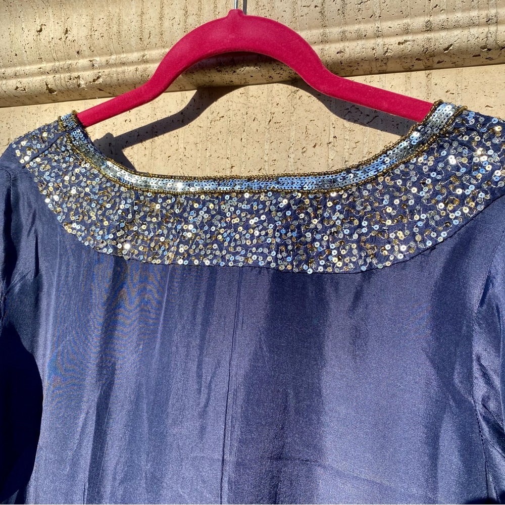 GRETCHEN SCOTT Silk Beaded Midi/Maxi Dress with Sash ✨ Starry Night Size M ✨ - Picture 16 of 16